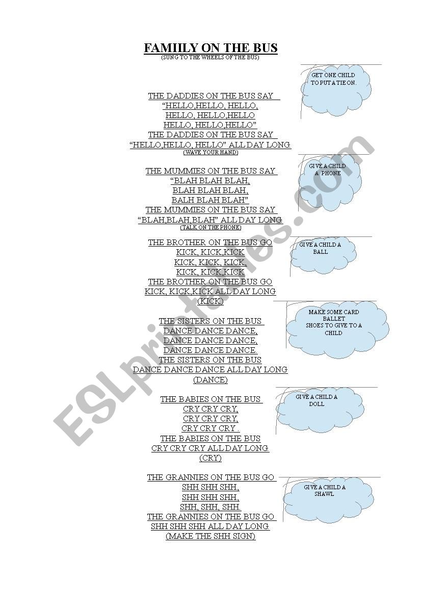 Family on the bus, lesson plan and worksheet