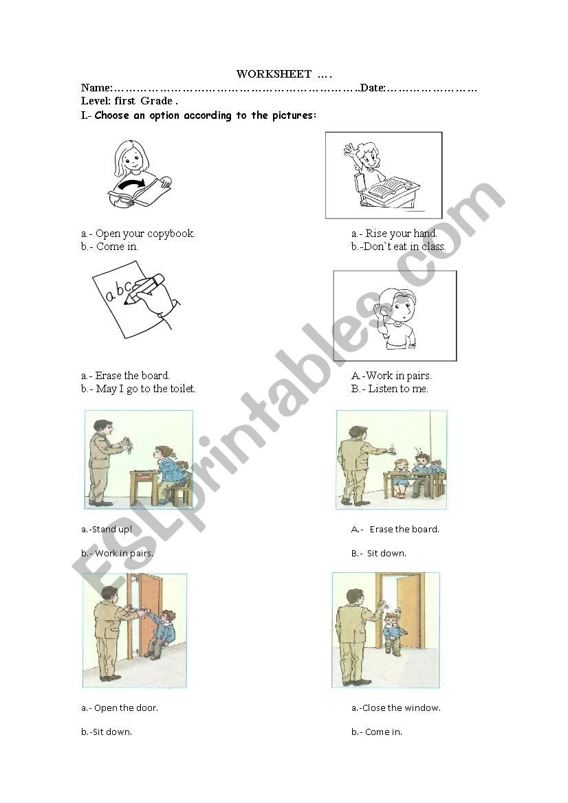 Commands worksheet