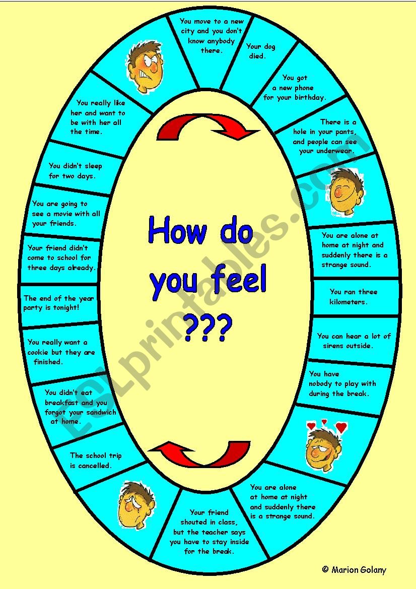 feelings board game with score cards ESL worksheet by MarionG