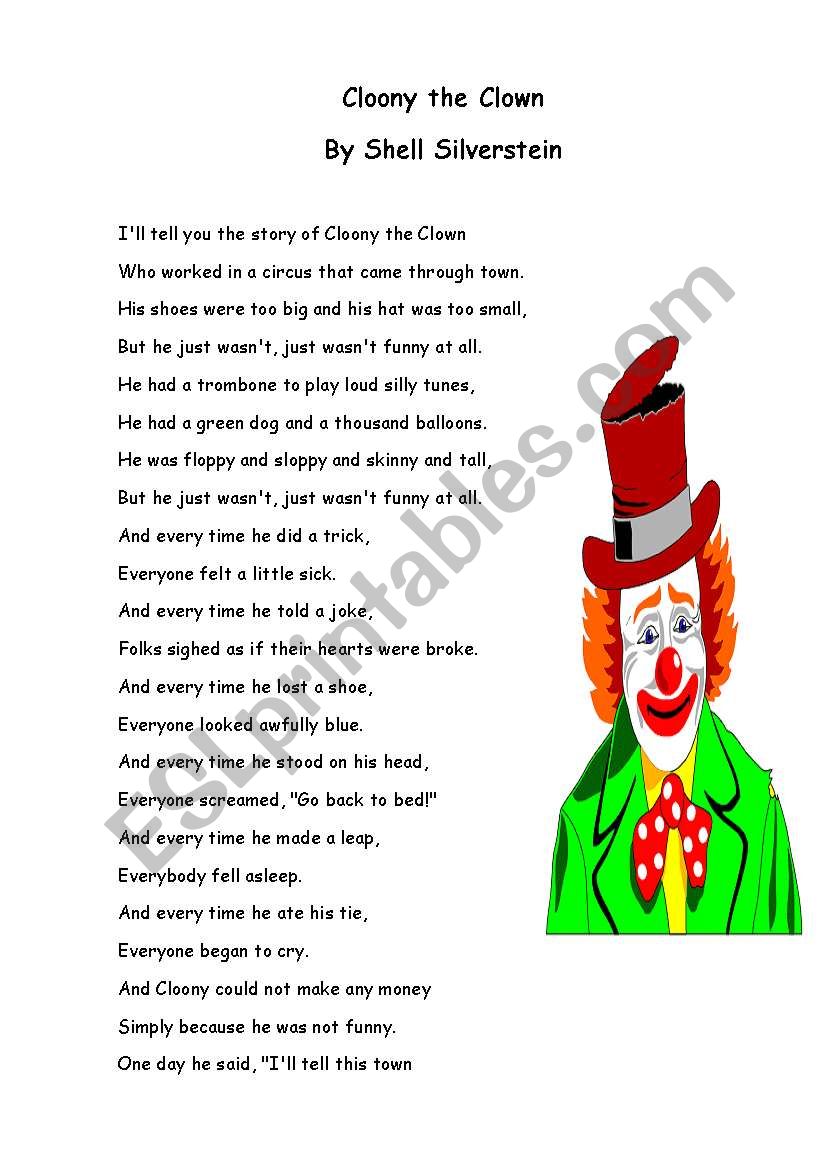 Cloony the clown worksheet