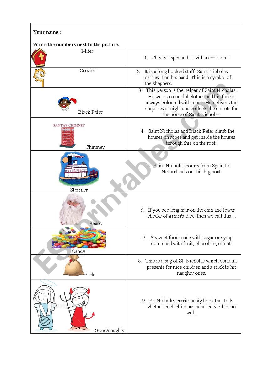 Saint Nicholas worksheet