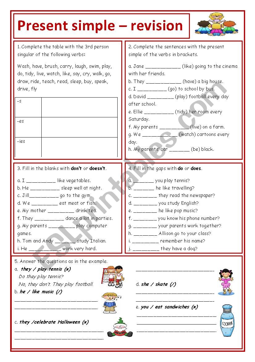 PRESENT SIMPLE REVISION worksheet