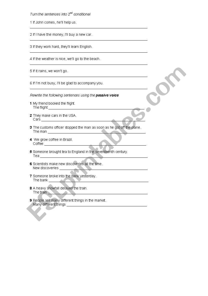 Conditionals & passive voice worksheet