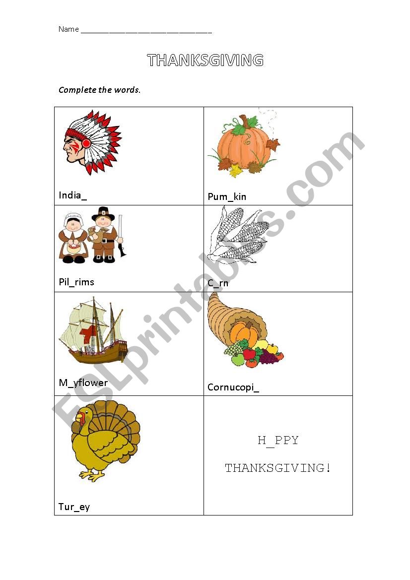 Thanksgiving Vocabulary worksheet