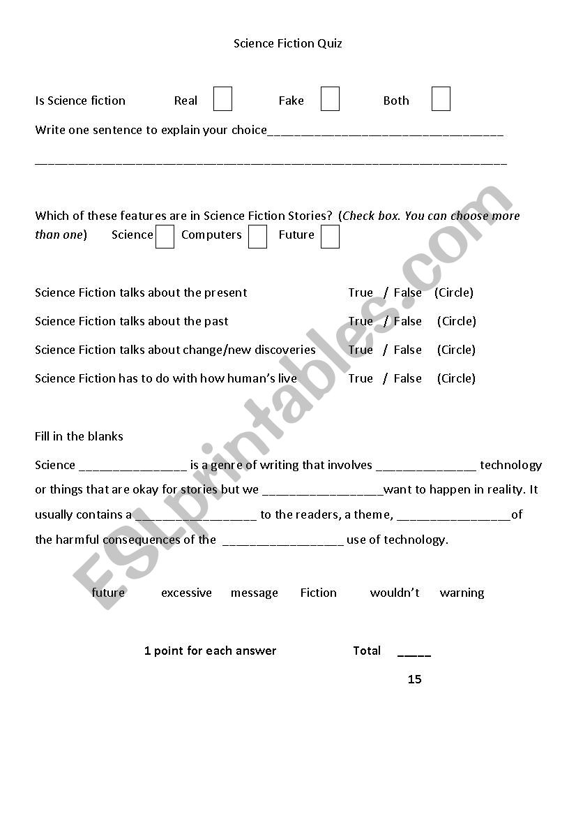 Science Fiction Genre Quiz worksheet