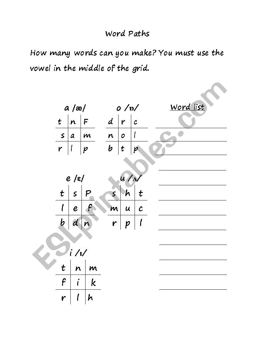 Phonics word paths worksheet