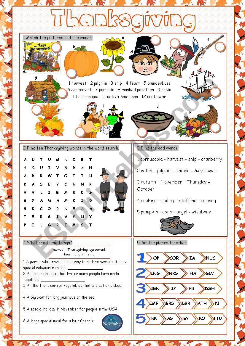 Thanksgiving Vocabulary Exercises
