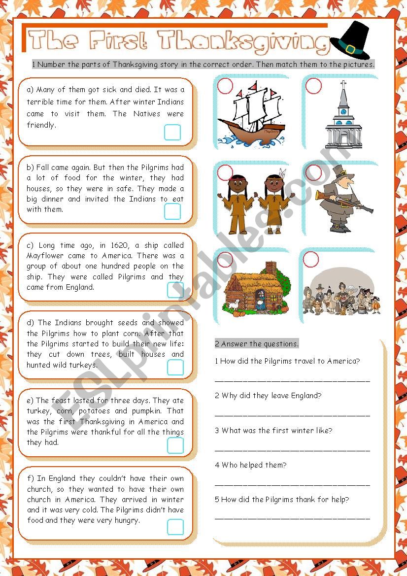 The First Thanksgiving worksheet