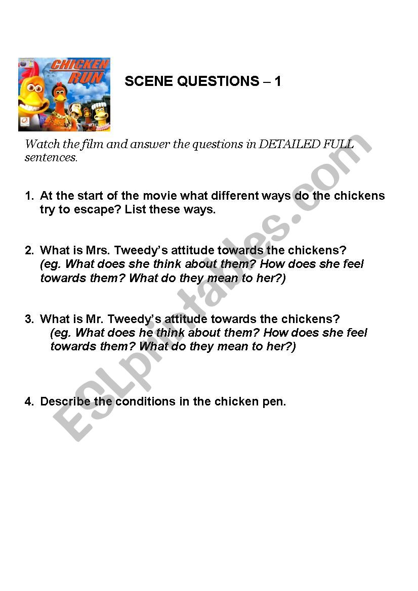 Chicken Run - Easy Plot and Discussion Questions (start of film)