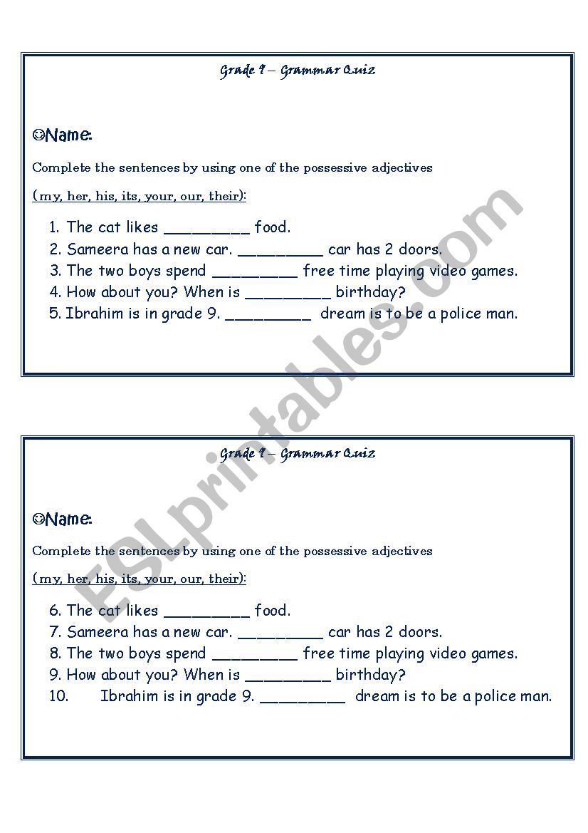 Possessive Pronouns worksheet