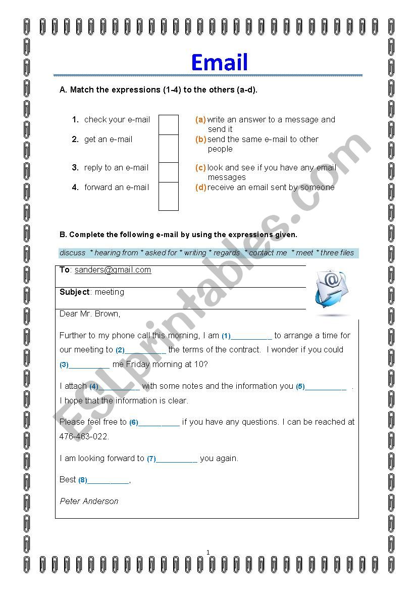 Email worksheet