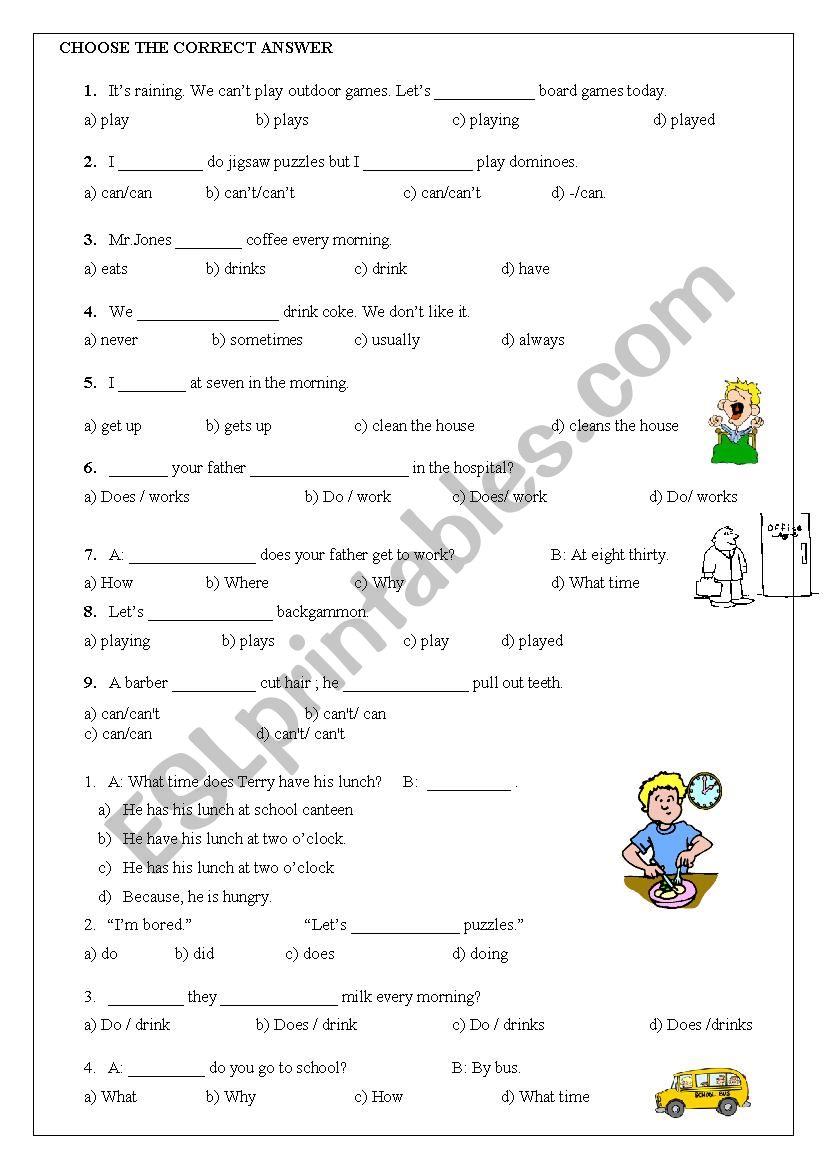 Simple Present / Can - Cant worksheet
