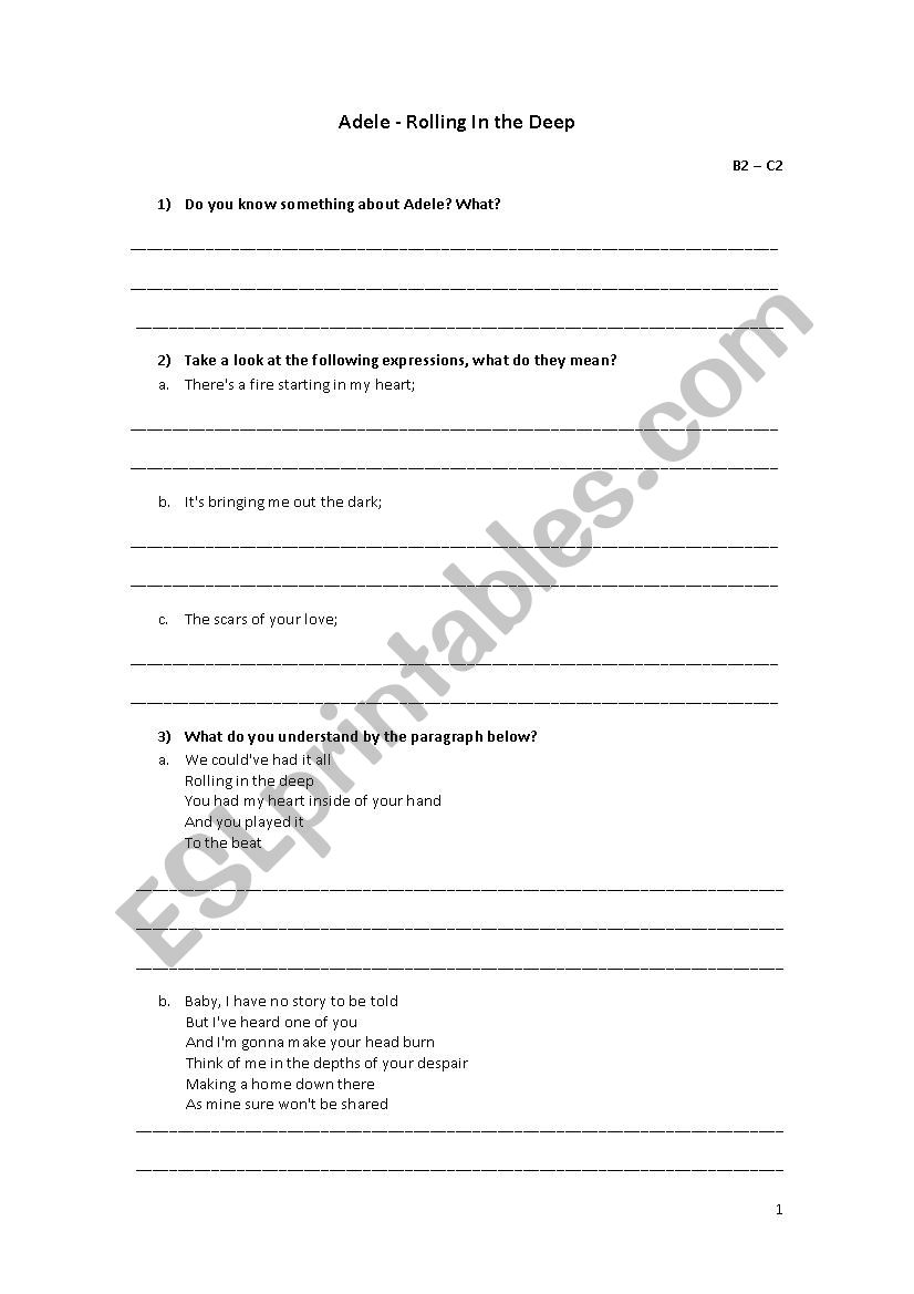 Adele - Rolling in the Deep worksheet