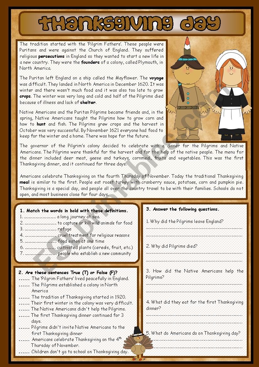 THANKSGIVING DAY worksheet