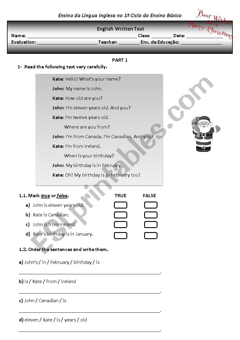 Test for beginners worksheet