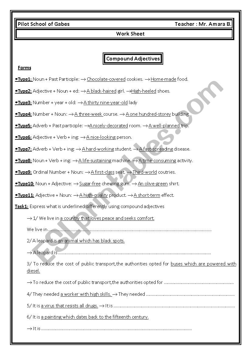 COMPOUND ADJECTIVES worksheet