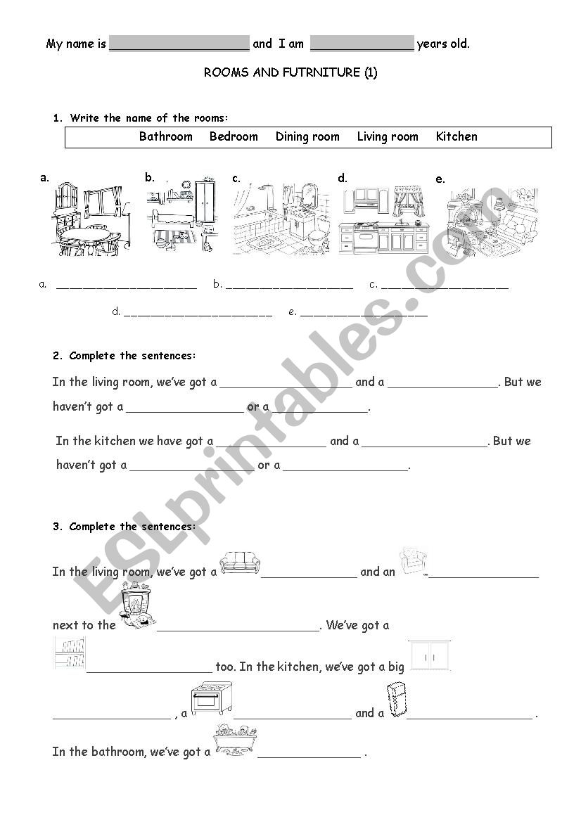 Rooms and furniture worksheet