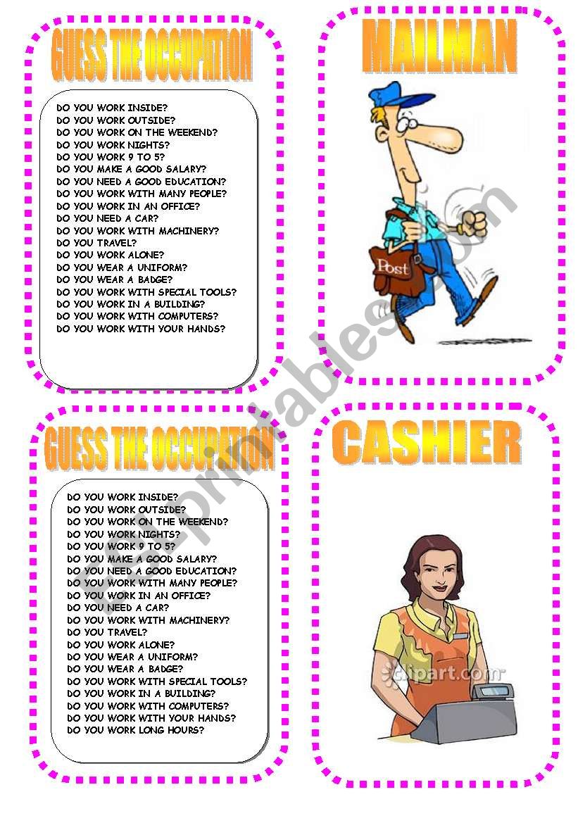 CARD 5 OCCUPATION GAME worksheet