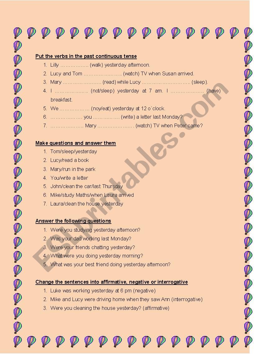 Past Continuous Review worksheet