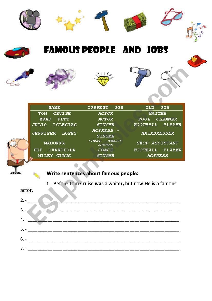 Famous people and jobs worksheet