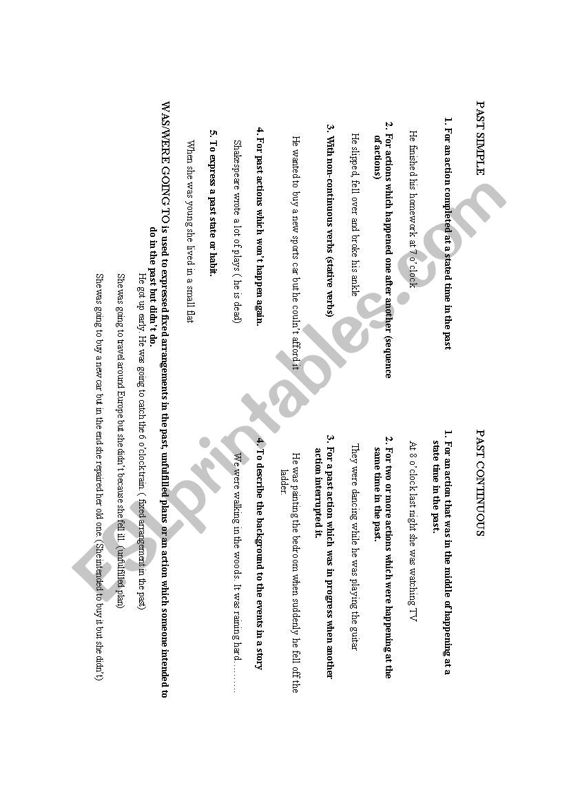 All possible past tenses worksheet