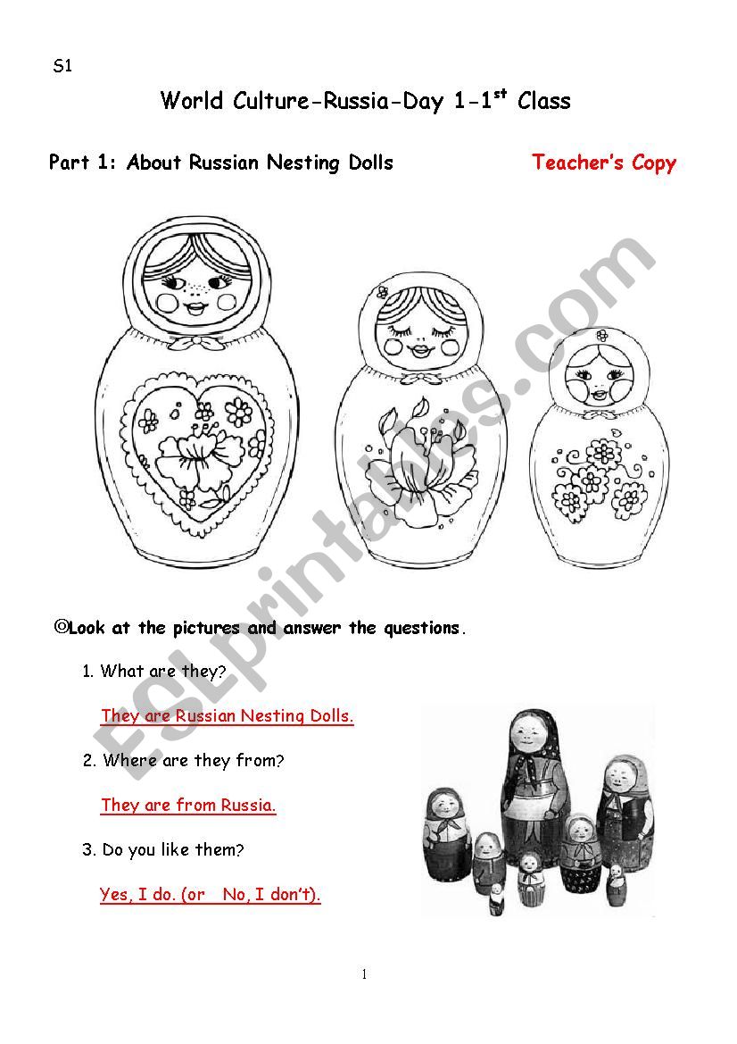 Russia-A Day in the Life worksheet