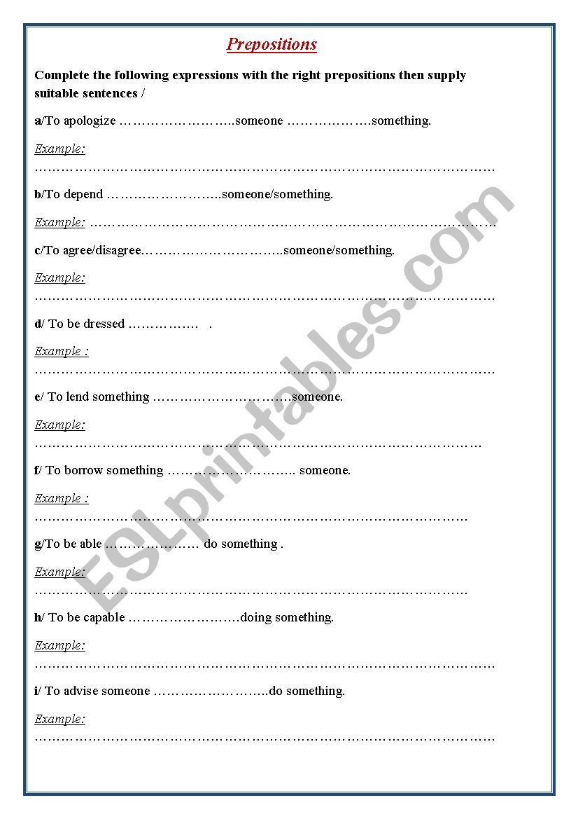 prepositions worksheet