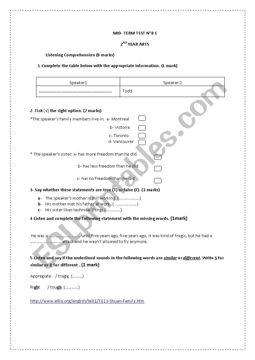 Mid-Term test nb1  worksheet