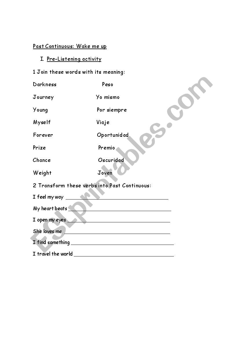 Past Continuous - Wake me Up worksheet