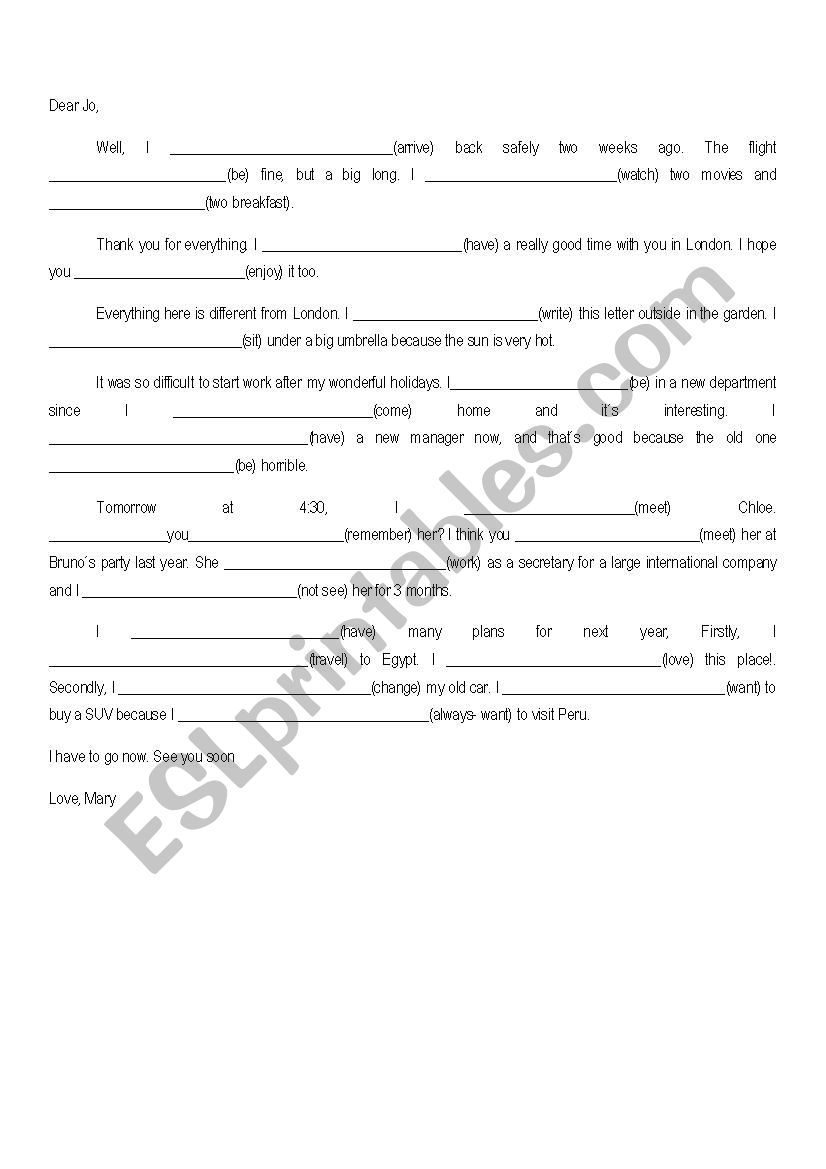 Verb Tenses worksheet