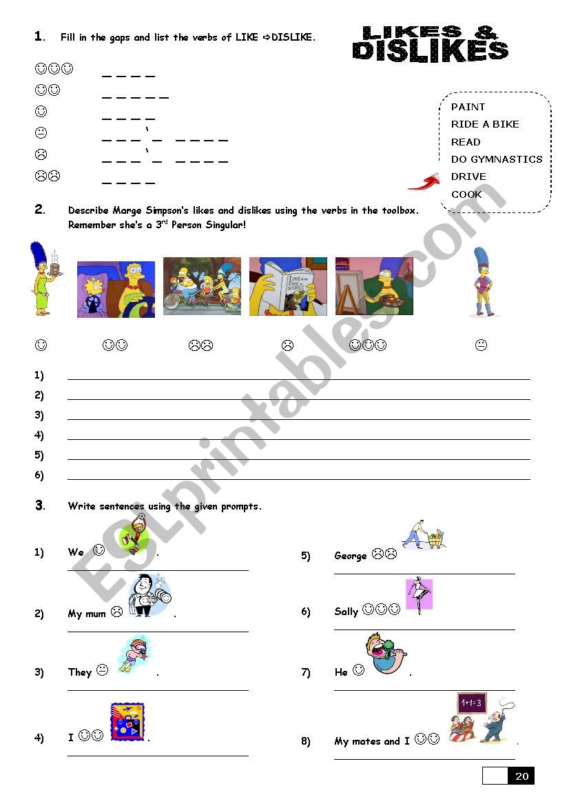 Likes and dislikes worksheet