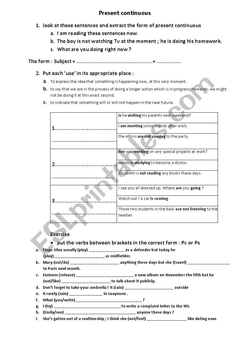Present Continuous worksheet