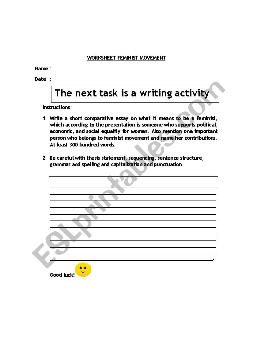 Feminist movement worksheet