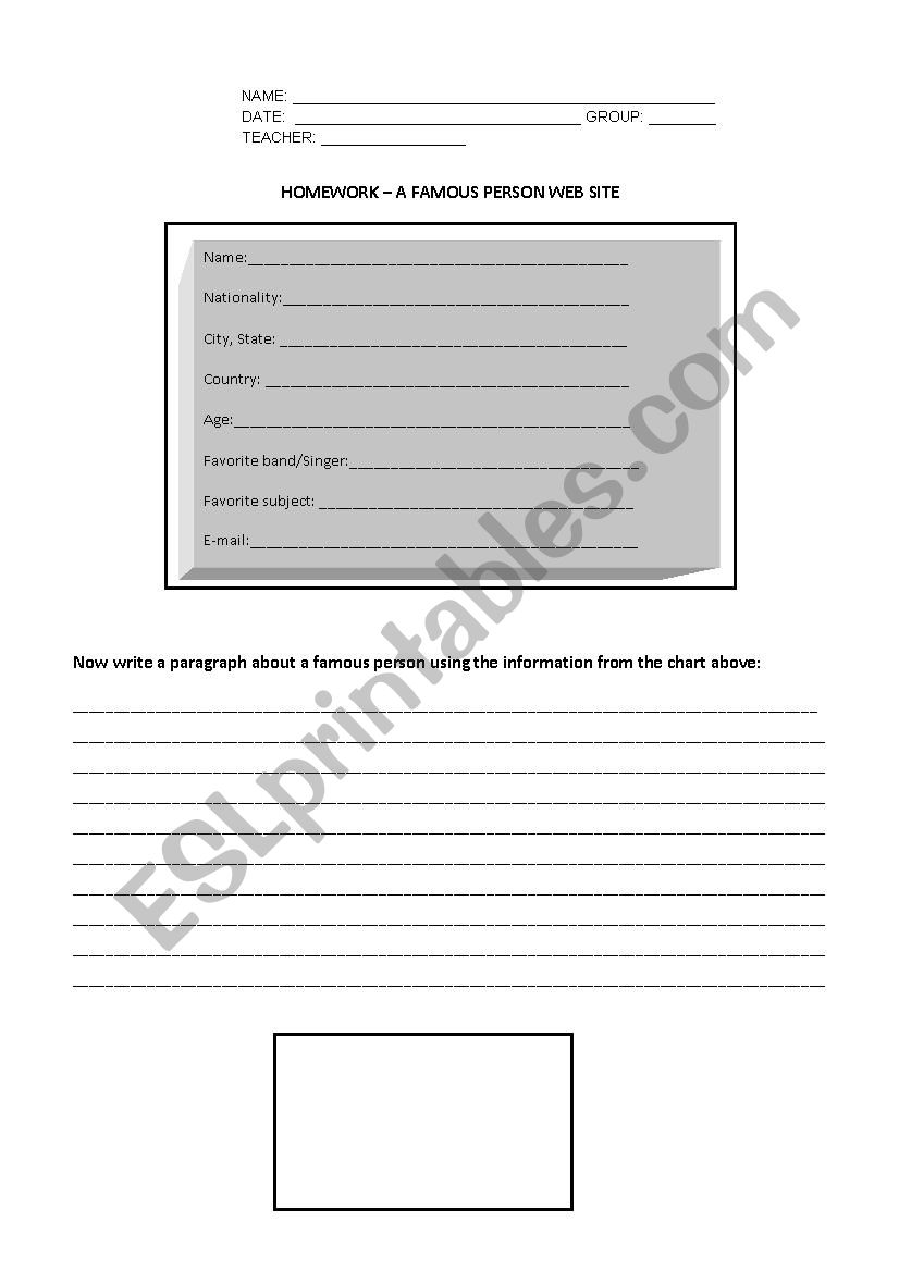 A famous person web site worksheet