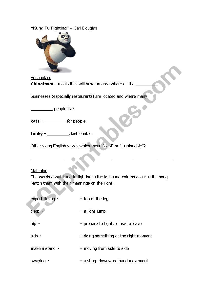 Kung Fu Fighting worksheet