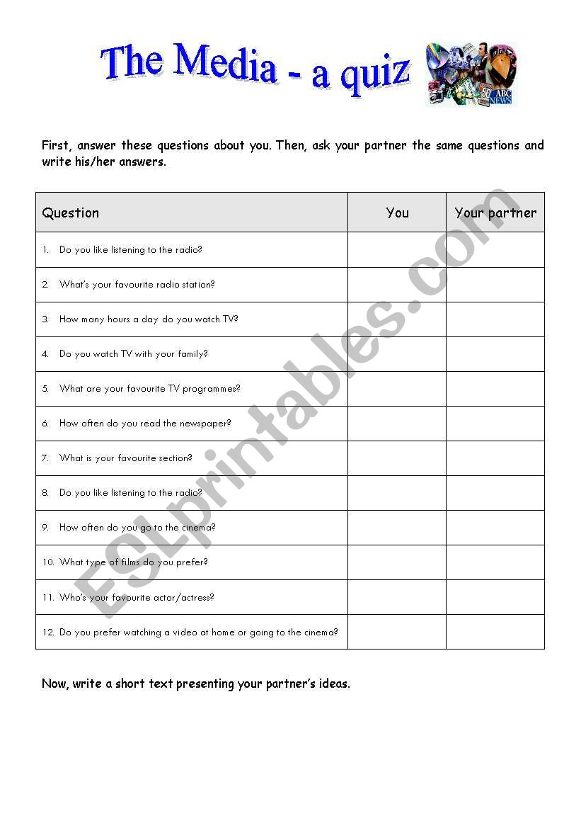 The media - a quiz worksheet