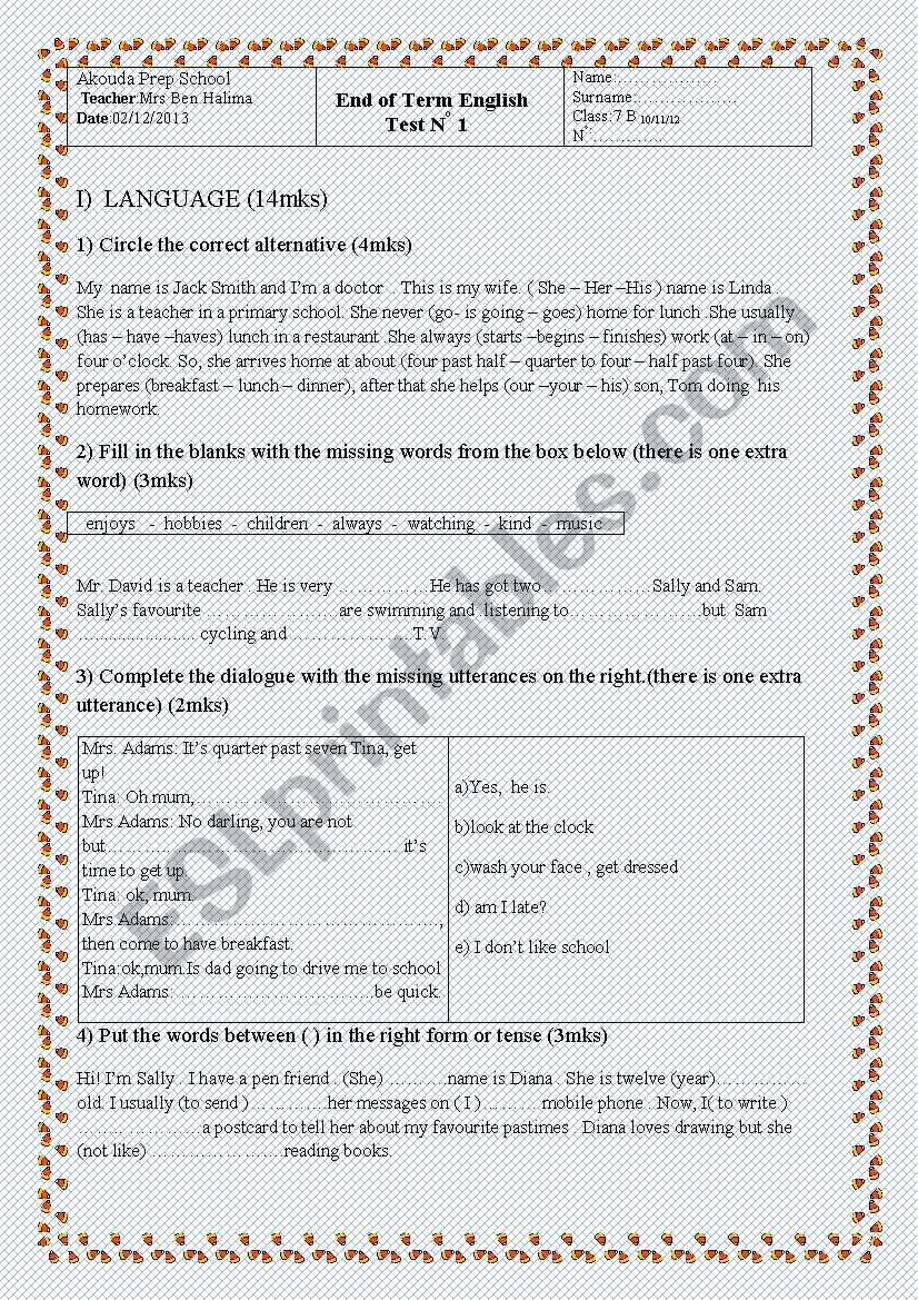 end term test n 1 worksheet