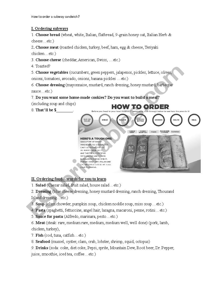How to order a subway sandwich?