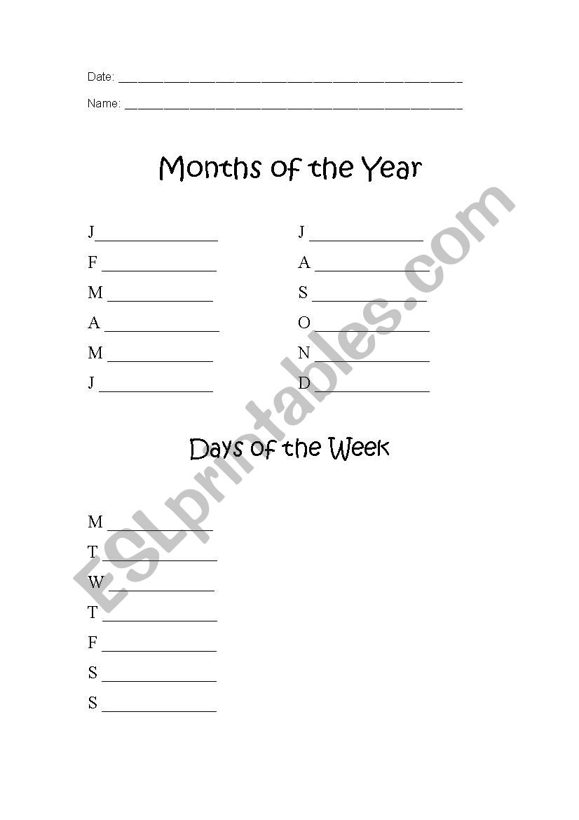 Months of the Year worksheet