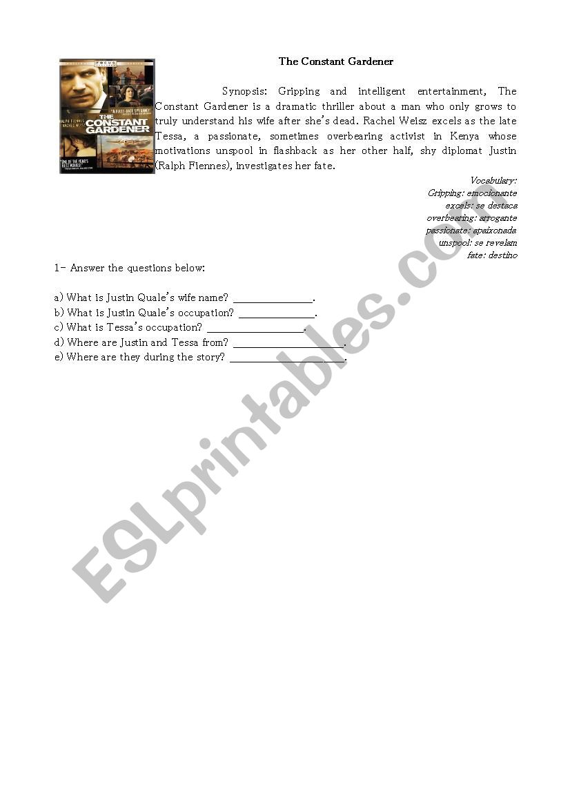 The Constant Gardener worksheet