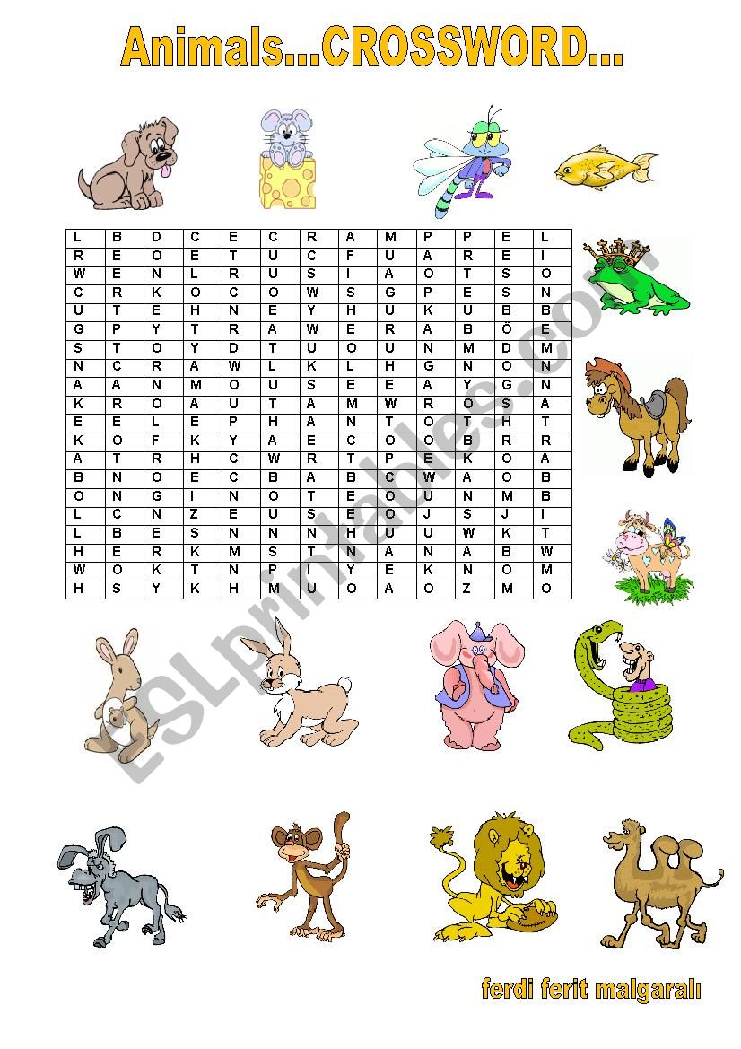 animals crossword worksheet