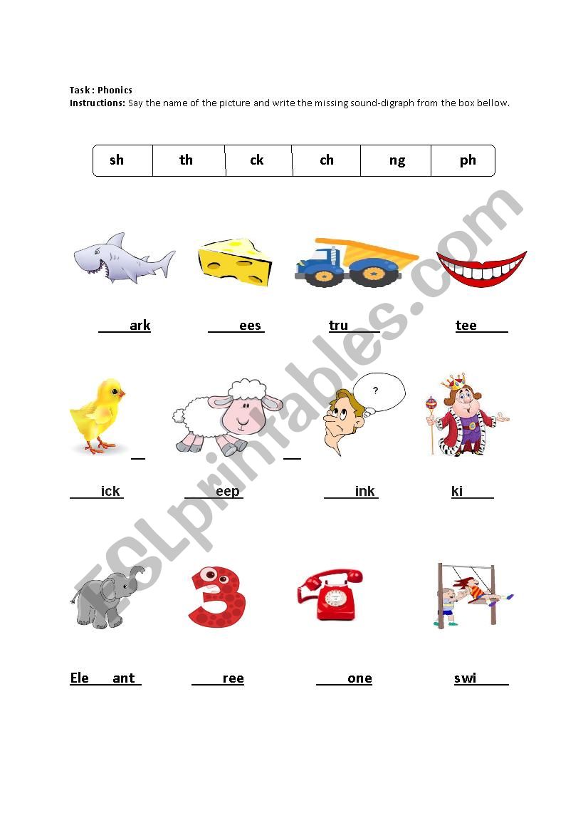 Digraphs(sh,th,ck,ng,ph,ch) worksheet