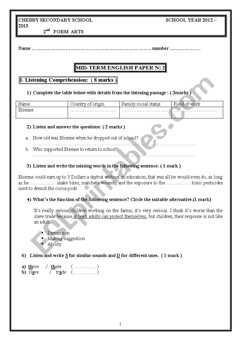 MID TERM TEST NB1 worksheet