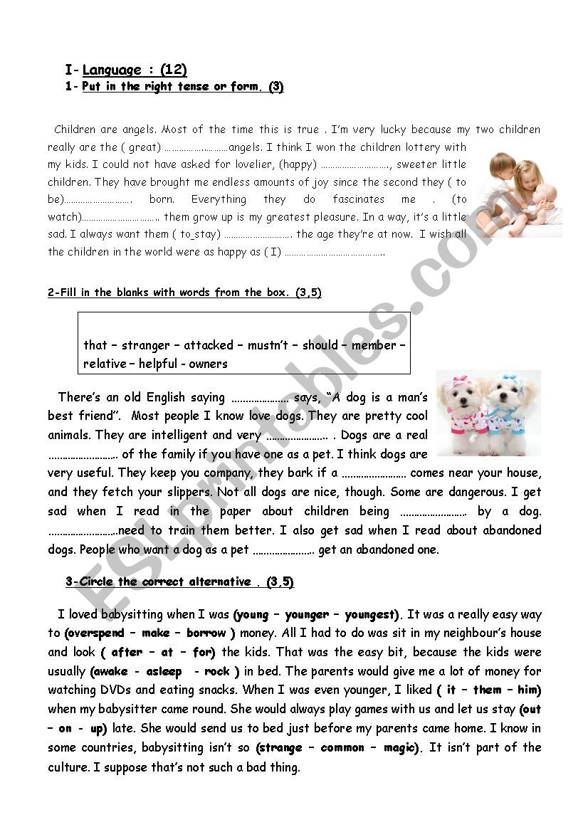 9th grade Mid Term Test N° 1 - ESL worksheet by marane