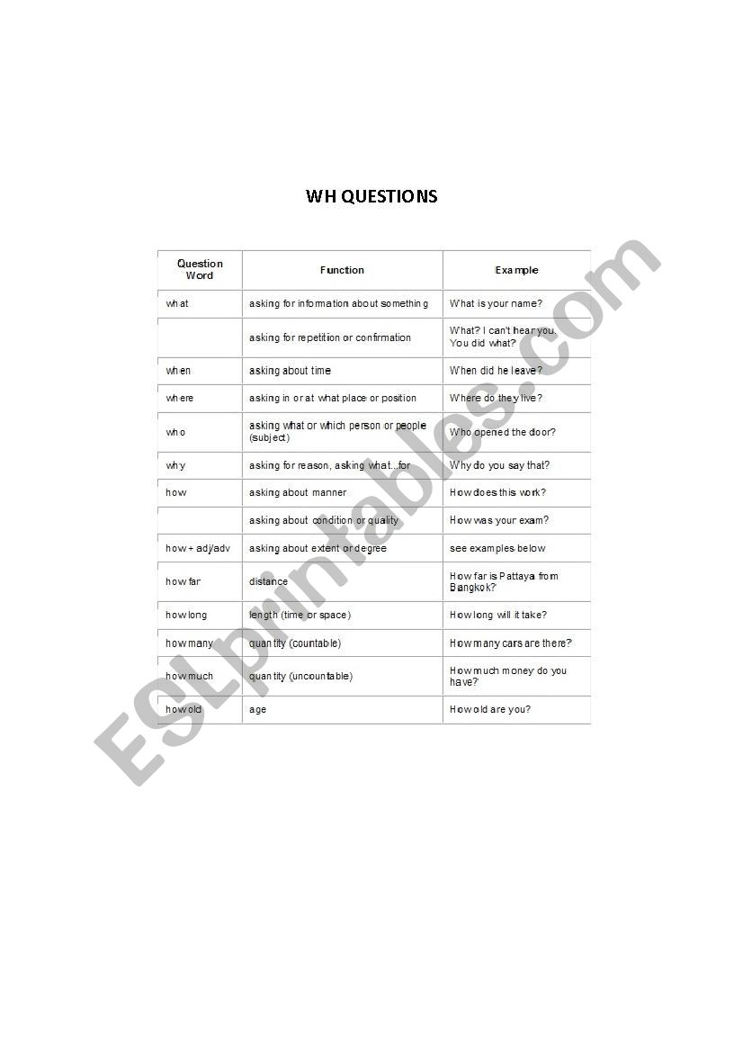 Wh Question worksheet