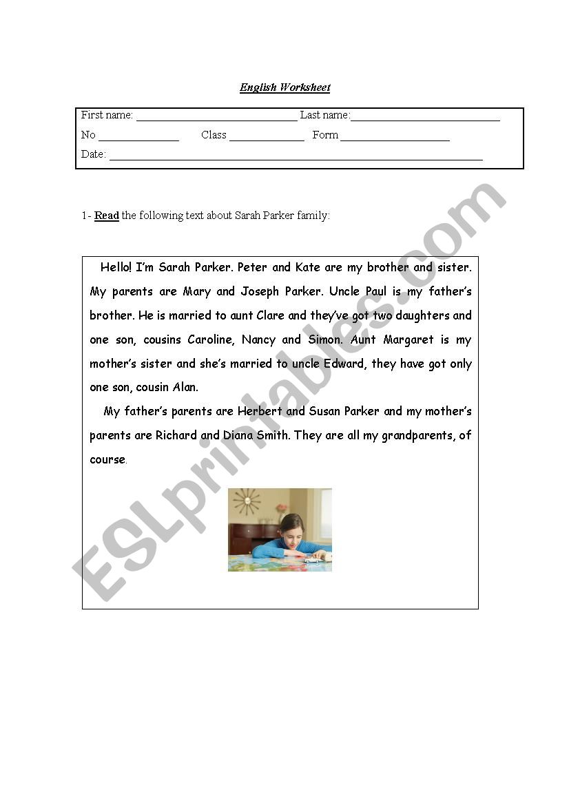 family worksheet