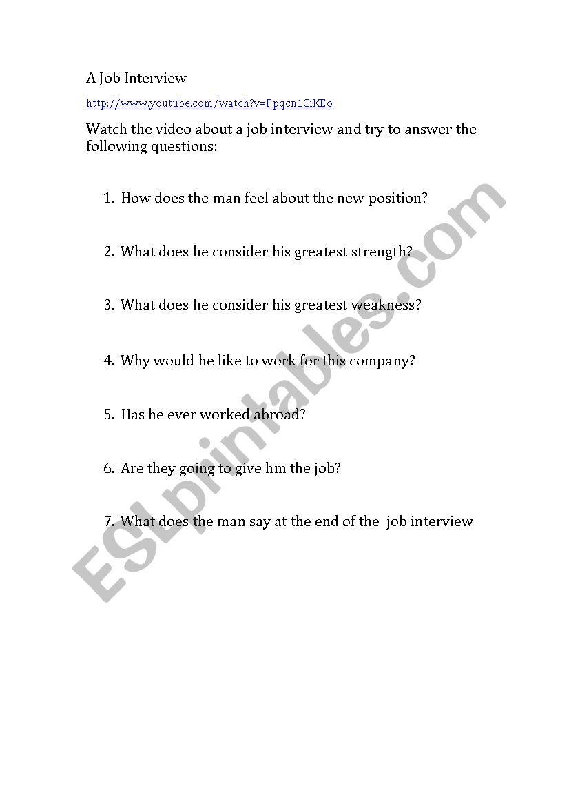 A job interview worksheet