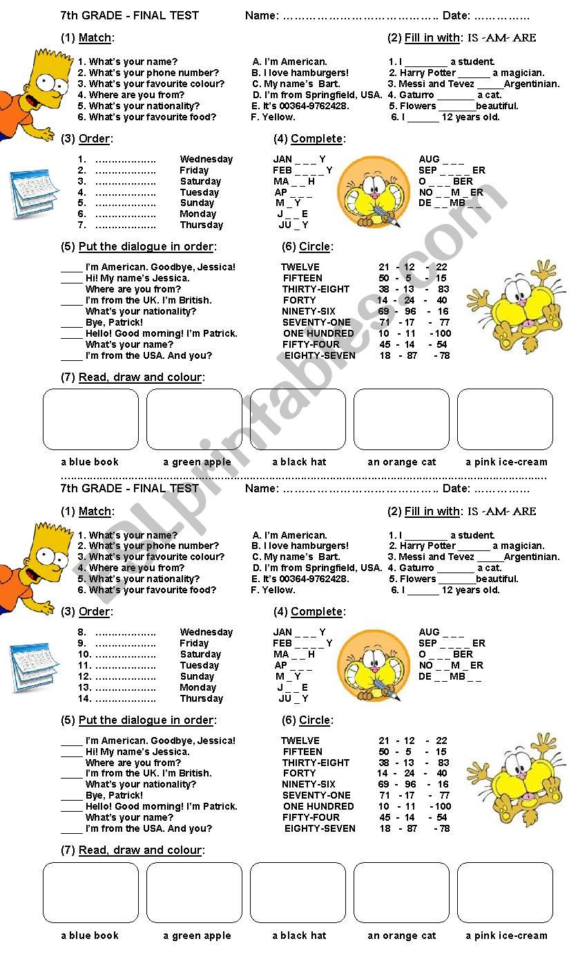 7th Grade - Final Test worksheet