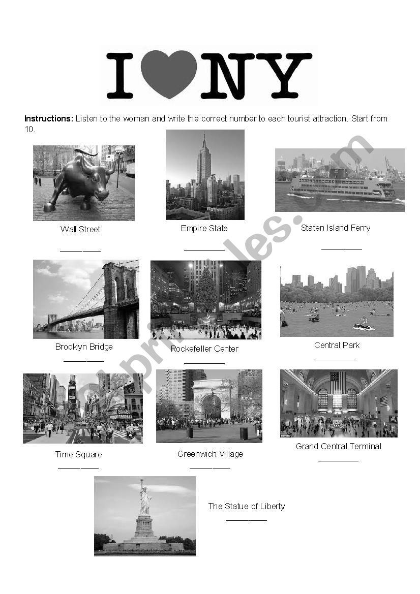 New York: Tourist Attractions worksheet