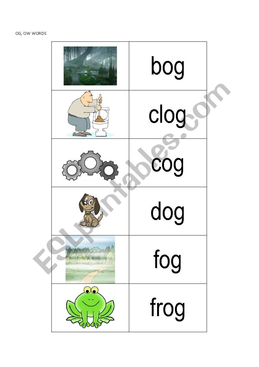 OG and OW words worksheet